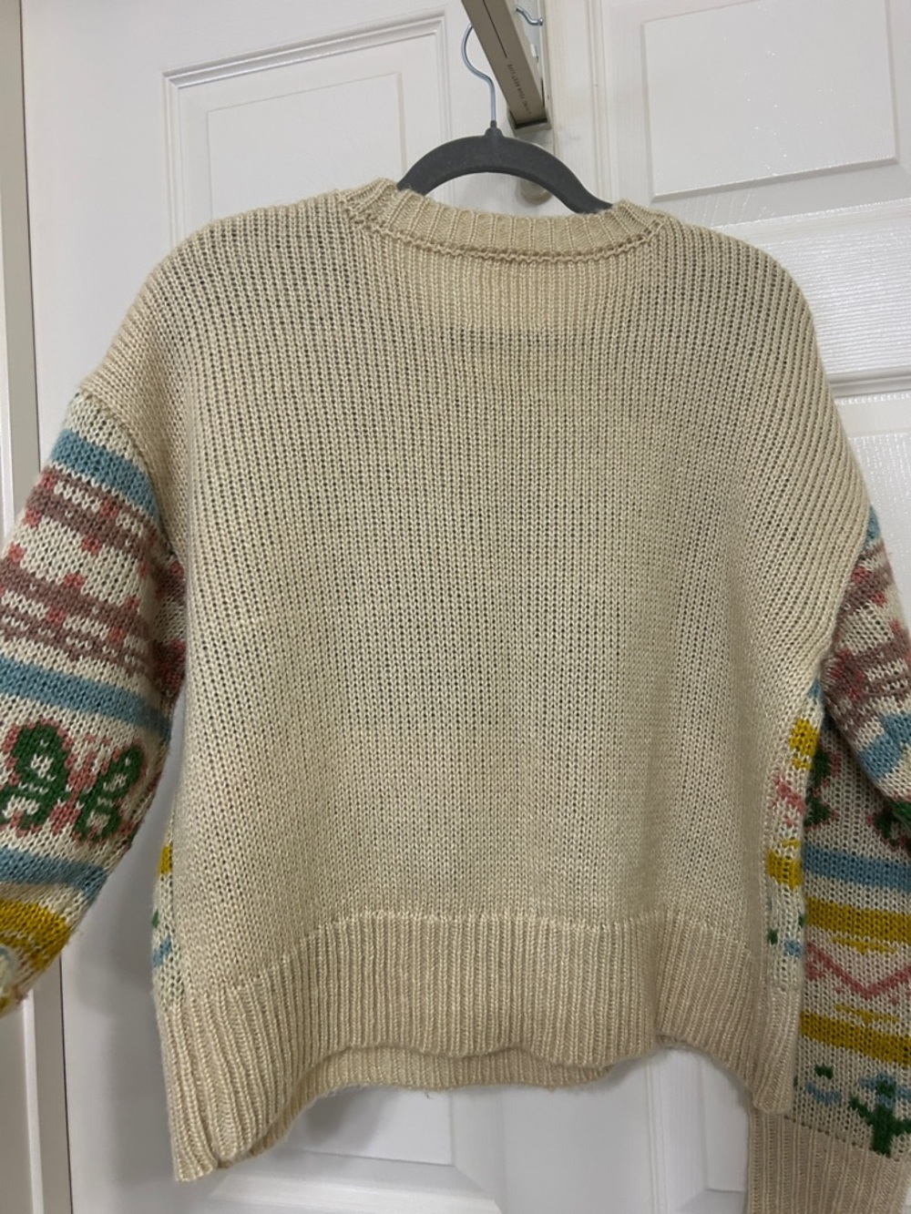 Floral Long Sleeve Sweater Tan Pink Blue Gold Green Medium-Thickness sz Medium - Picture 11 of 14